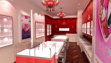 China Rosa/vitrina de fijación roja de la joyería para el diseño interior de la tienda de joyería proveedor